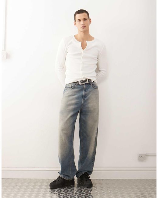 Collusion White Slim Button Through Henley for men