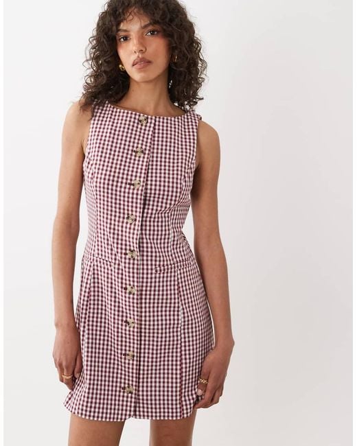 Nobody's Child Pink Slash Neck Tailo Button Down Sleeveless Mini Dress