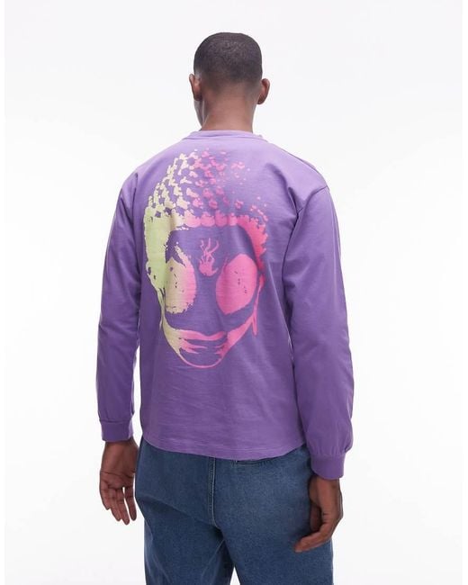 No Problemo Purple Mini Logo Long Sleeve Cotton T-shirt With Back Print for men