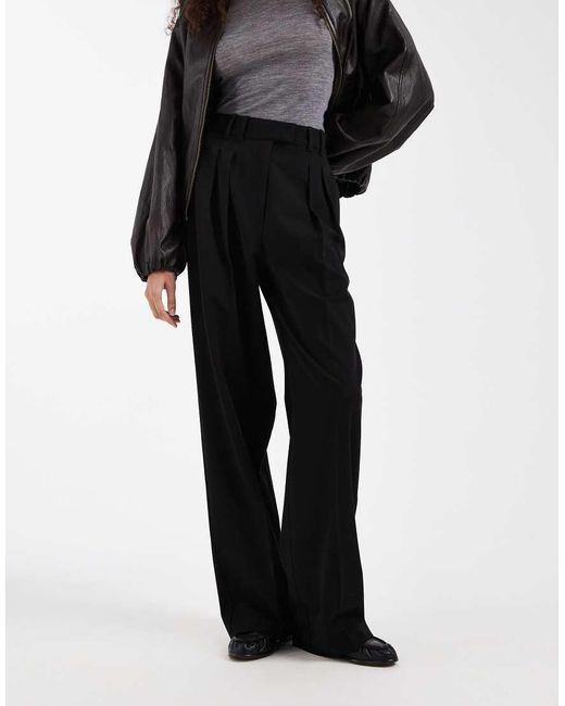 ASOS Black Tall Tailored Wide Leg Trousers With Pleat Detail