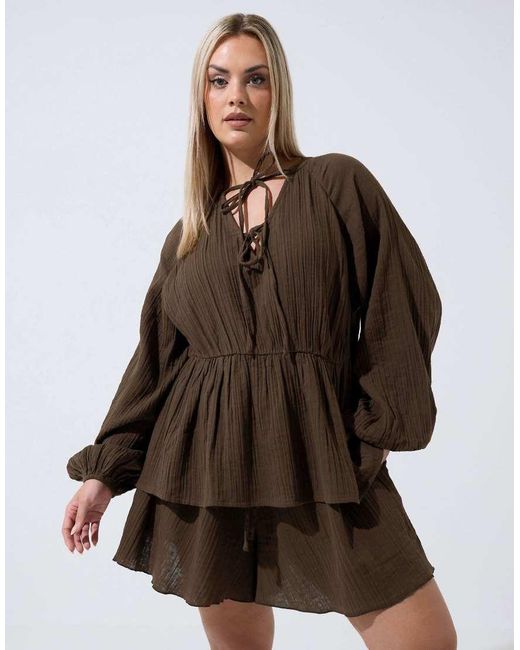Yours Clothing Brown Cheesecloth Top