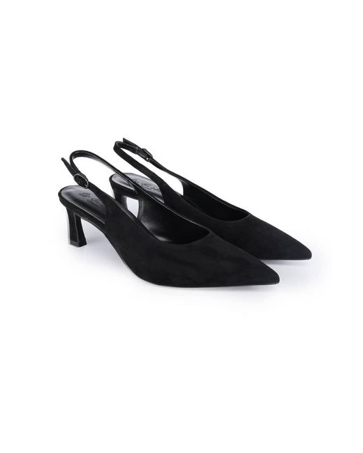 OFF THE HOOK Black Danni Suede Pointed Toe Slingback Kitten Heel Pumps