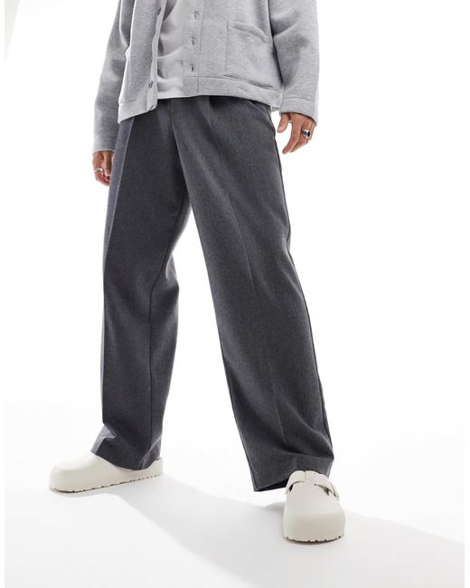 Pantalon élégant ample à pinces et chevrons en laine mélangée - anthracite ASOS pour homme en coloris Gray