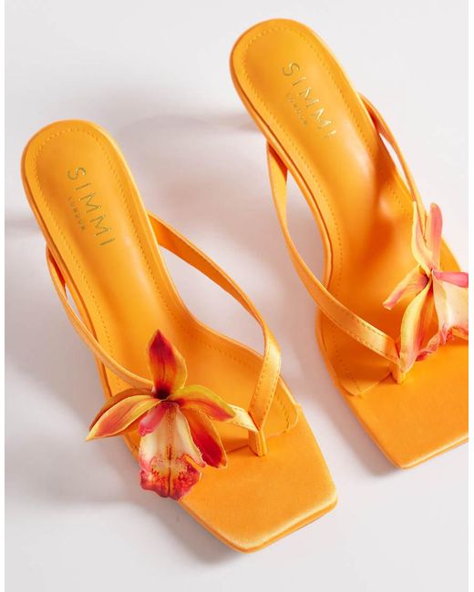 SIMMI Orange Simmi London Ruby Kitten Heel Sandals With Flower
