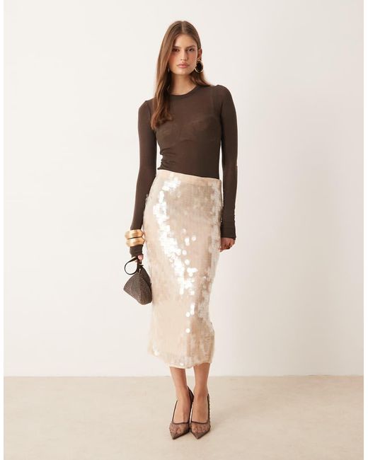 Mango Natural Sequin Midi Skirt