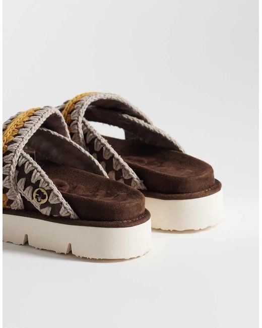 Mou Brown Overstitch Sandals