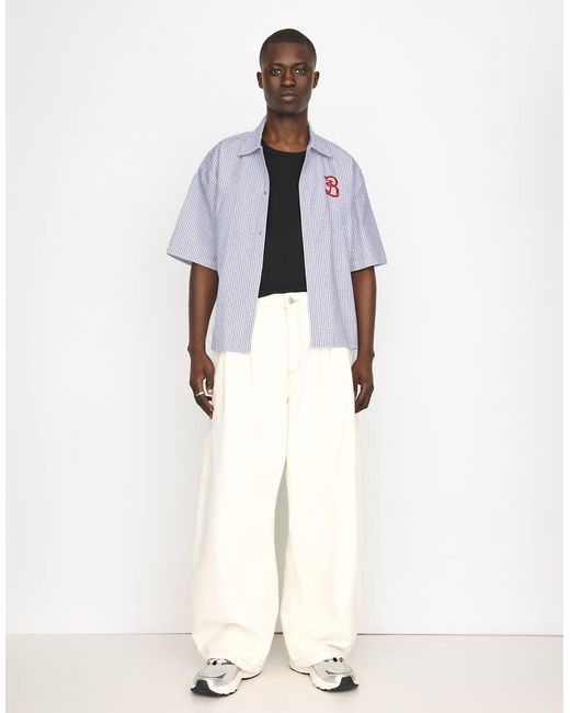 Bershka White Embroidered Short Sleeve Shirt for men