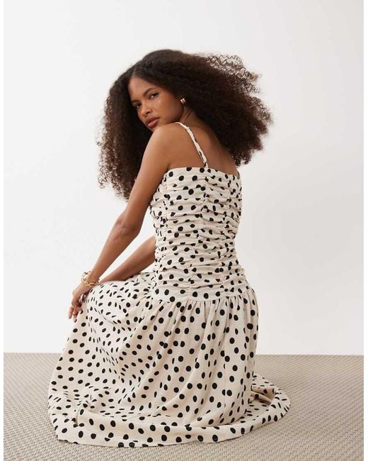 Brave Soul White Strappy Midi Polka Dot Dress With Drop Waist