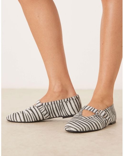 Glamorous Natural – flache ballerinas mit zebraprint und riemchen mit schnalle