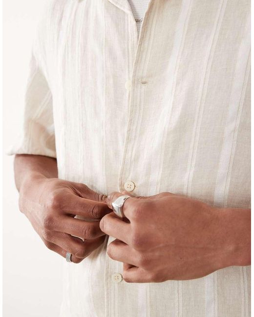 Mango White Linen Blend Short Sleeve Striped Shirt for men