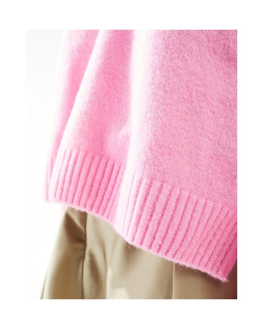Monki Pink Long Sleeve Collar Polo Knitted Sweater