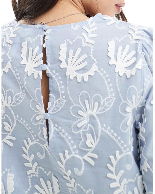 Object Blue Long Sleeve Top With Applique