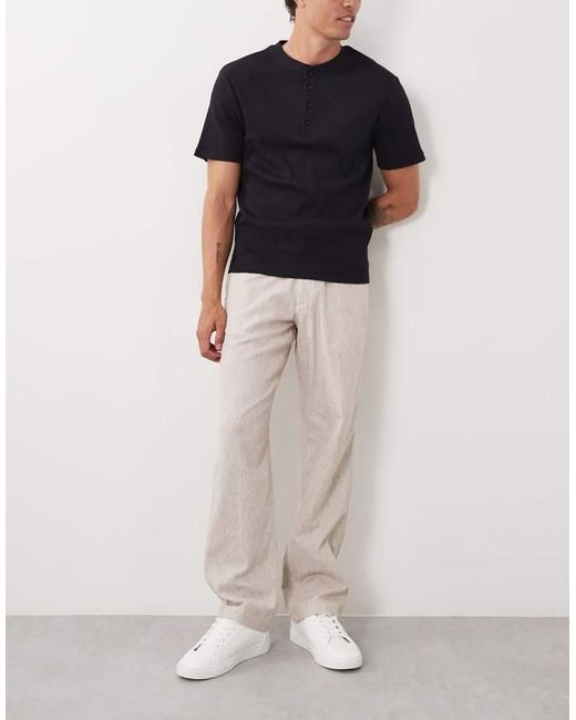 Abercrombie & Fitch Gray Cotton Linen Blend Relaxed Straight Fit Smart Trousers for men