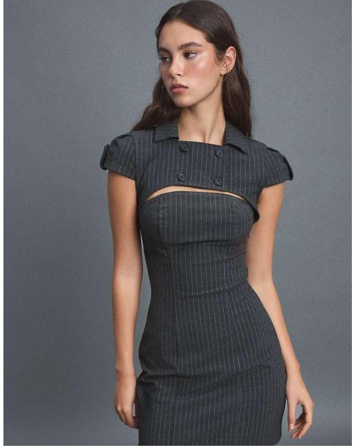 Stradivarius Gray Tailored Mini Dress With Buttons