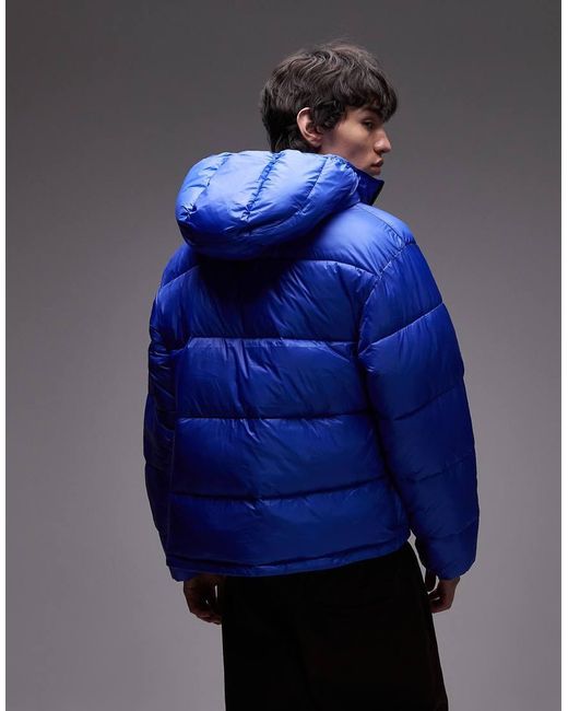 Obey Blue Stratus Hooded Puffer Jacket for men
