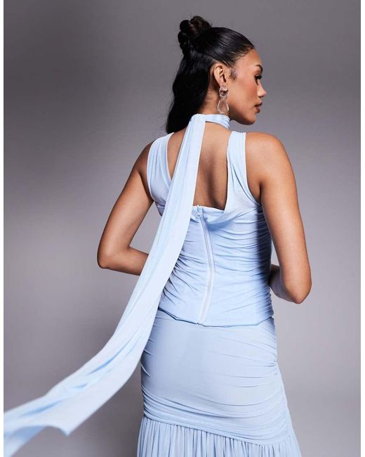 Taideux White Fuller Bust Selena Mesh And Satin Corset Top With Boning And Neck Scarf Co-ord