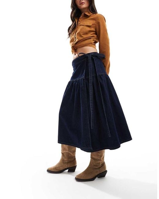 ASOS Blue Denim Awkward Length Wrap Skirt
