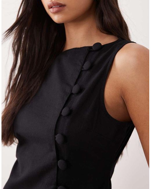 ASOS Natural Slash Neck Asymmetric Waistcoat Mini Sundress With Dropped Waist