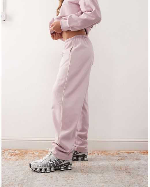 Monki Pink Barrel Leg Sweatpants With Beige Piping Detail