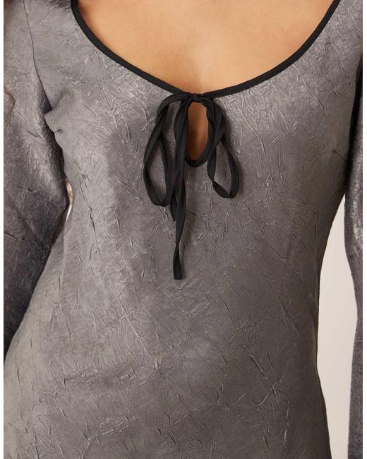 ASOS Gray Satin Long Sleeve Scoop Neck Swing Dress