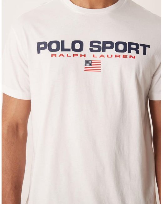 Polo Ralph Lauren White Sport Flag Logo Chest Print T-shirt Classic Fit for men