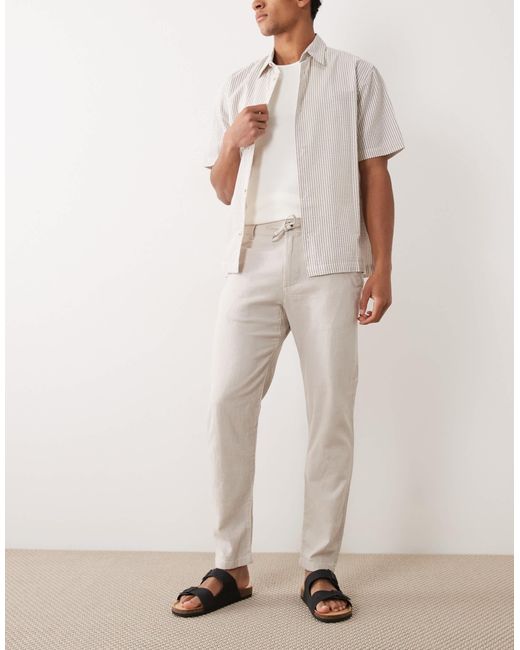 SELECTED Natural Linen Blend Drawstring Pants for men