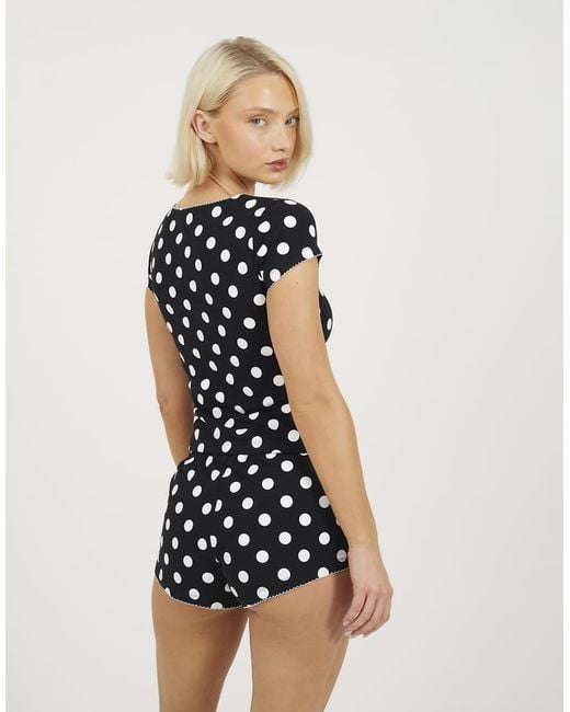 Brave Soul Black Bow Detail Cropped Top And Short Pyjama Set