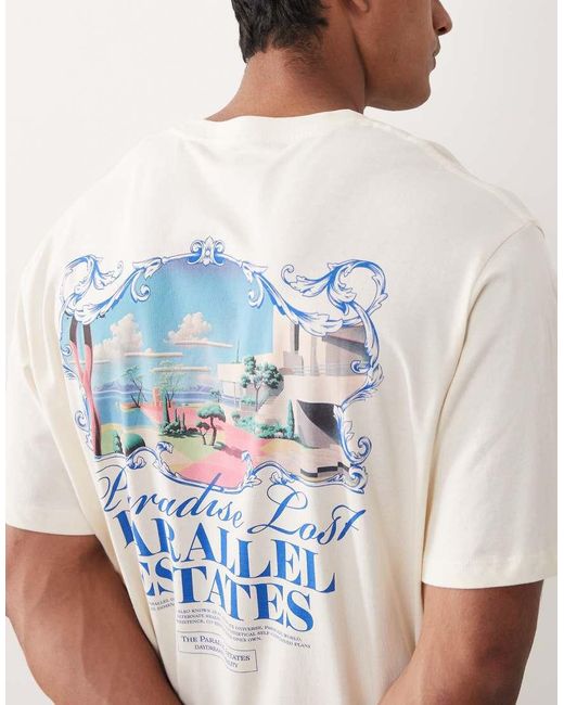 Jack & Jones Gray Oversized T-shirt With Paradise Print for men