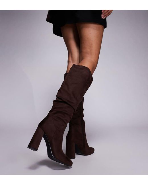 SIMMI Brown Simmi London Hanzel Wide Fit Ruched Block Heeled Knee Boots