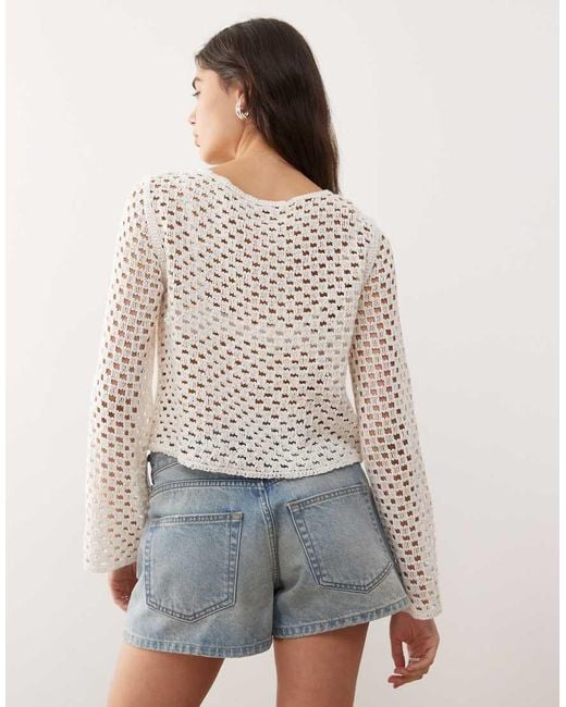 Monki Natural Crochet Open Knit Top