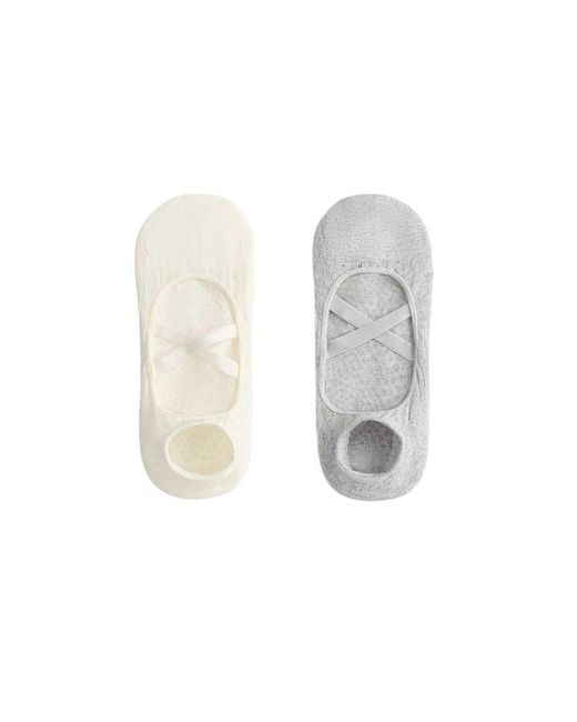 Oysho White 2 Pairs Of Cotton Blend Yoga And Pilates Sneaker Socks With Crossover Straps