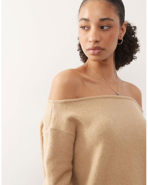 Monki Natural – schulterfreier strickpullover