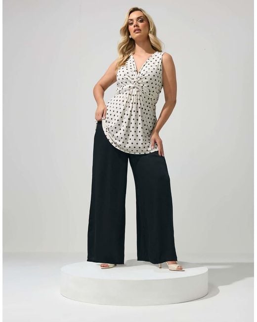 Yours Clothing White Polka Dot Knot Front Top
