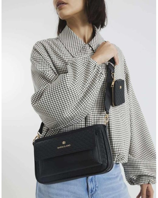 River Island Gray Ri Monogram Utility Cross Body Bag
