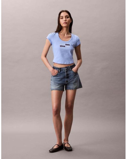 Camiseta Azul Con Estampado De Texto "1968" De Calvin Klein de color Blue