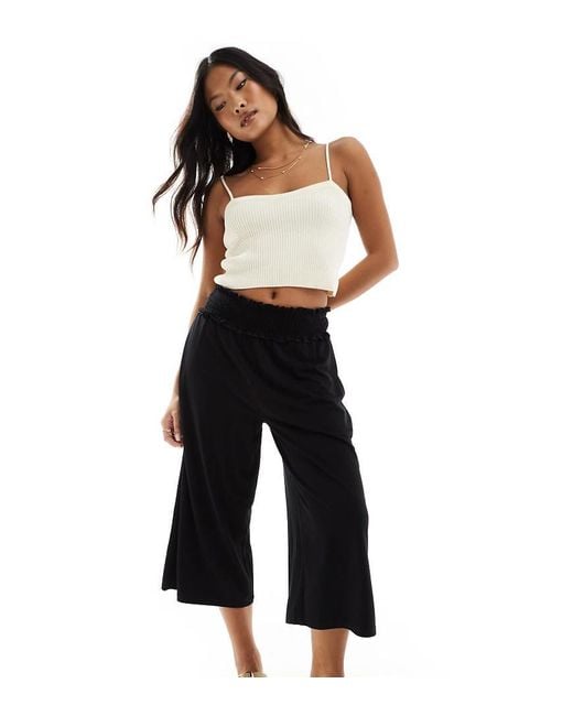 ASOS Blue Asos Design Petite Shirred Waist Cropped Culotte Trouser