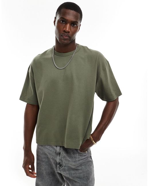 T-shirt épais oversize coupe carrée - kaki ASOS pour homme en coloris Green
