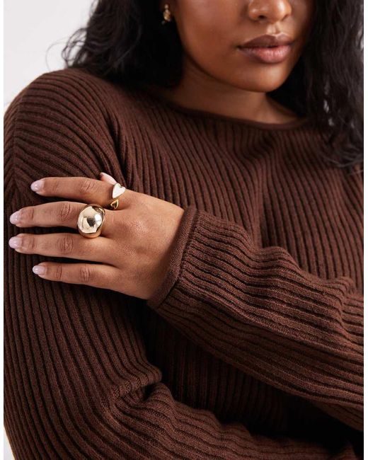 ASOS Brown Asos Design Curve Crew Neck Boxy Rib Jumper With Rolled Edge