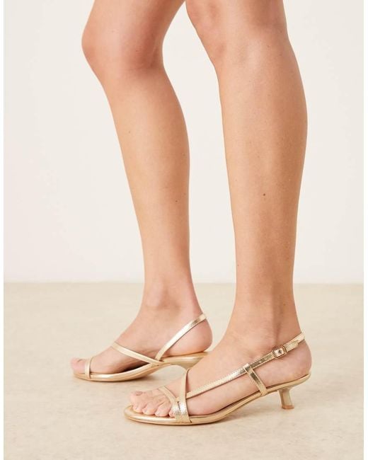 Glamorous Natural Kitten Heeled Strappy Sandals