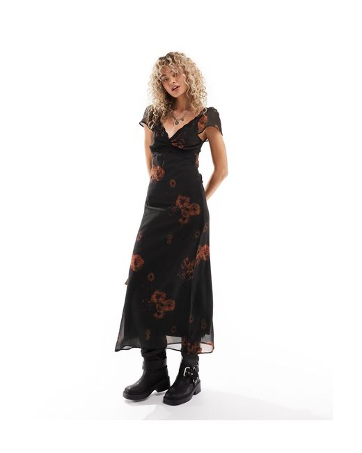 Reclaimed (vintage) Black Lace Trim Midi Dress
