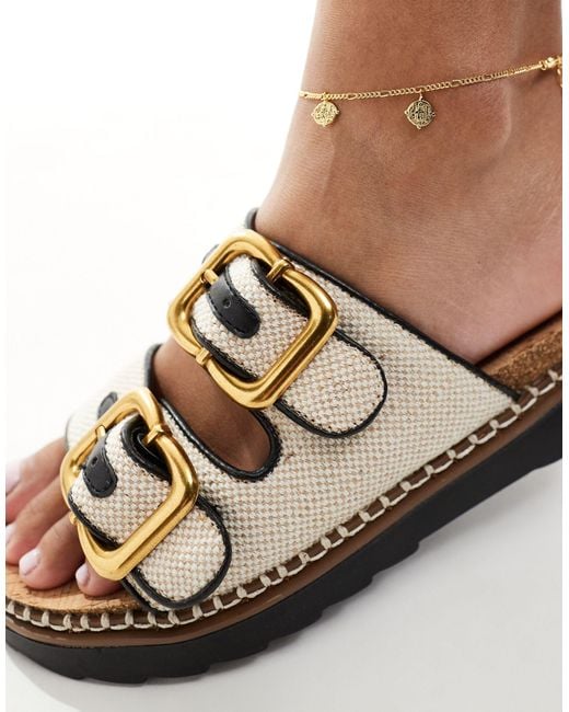 River Island Natural Stitched Double Buckle Sandal