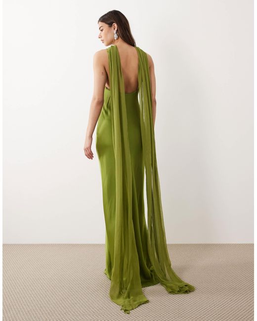 mango capsule collection green dress Halterneck Maxi With Cape Detail in Green gown for weddings