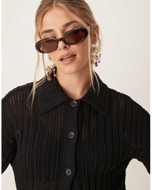 Camicia Con Lavorazione A Punto Traforato Nera di ASOS in Black