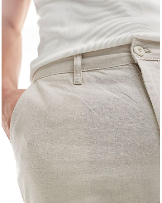 Pantalon chino ajusté en lin - taupe ASOS pour homme en coloris Natural
