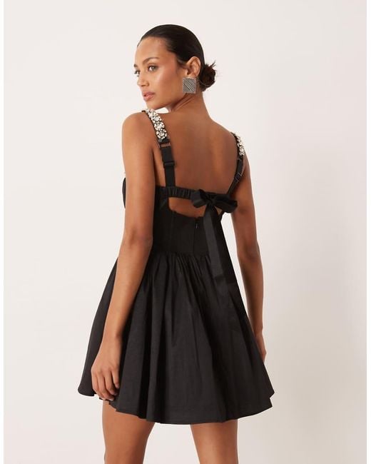 For Love & Lemons Black Chiffon Embroidered Plunge Maxi Dress