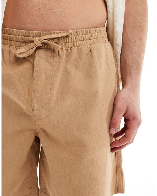 ASOS Pink Wide Mid Length Linen Shorts With Elasticated Waist for men