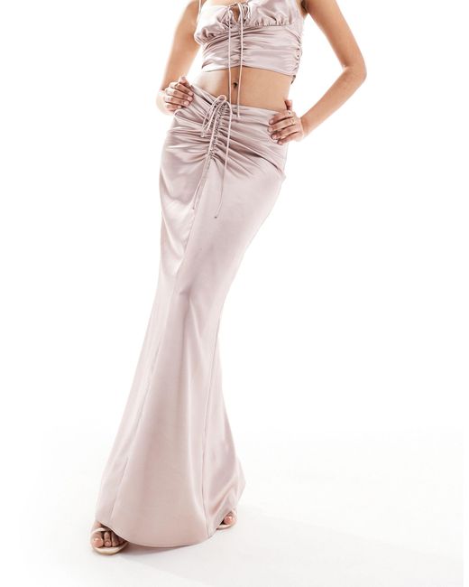 ASOS Pink Satin Ruched Maxi Skirt Co-ord