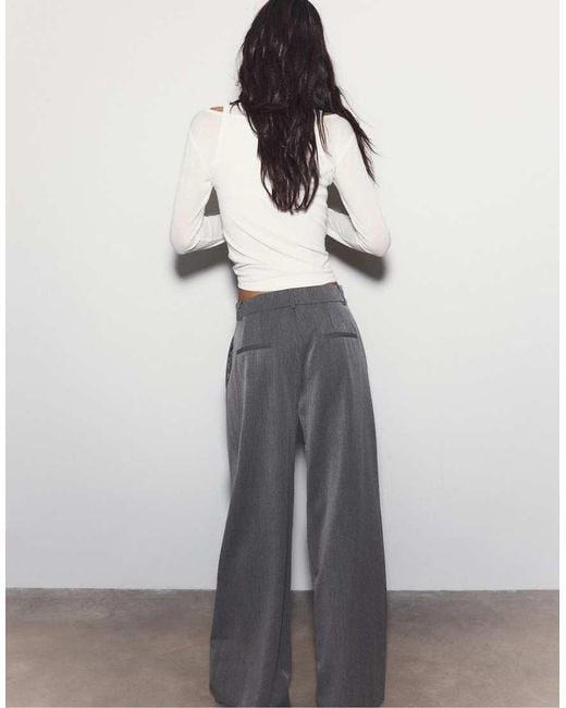 Stradivarius Gray Tall Wide Leg Smart Trousers With Darts