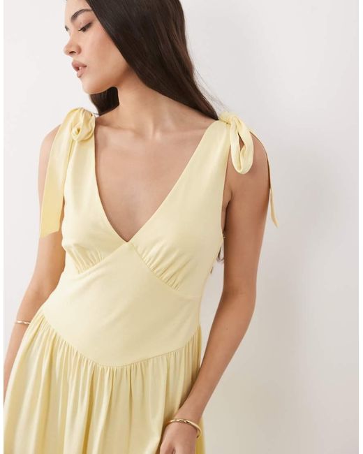 Nobody's Child Natural Addison Viscose Bow Detail V-neck Midi Dress
