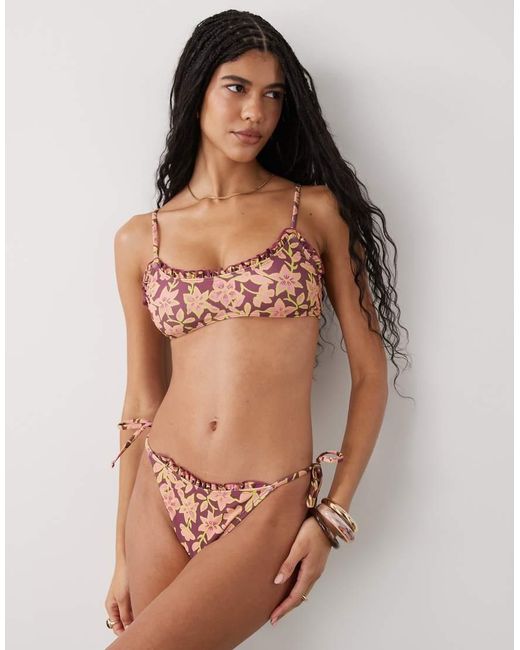 Reclaimed Vintage Brown Bralette Bikini Top With Frill